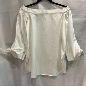 Tibi White Cotton Tunic Off Shoulder Three Quarter Tie Sleeve Rounded Hem Size 2